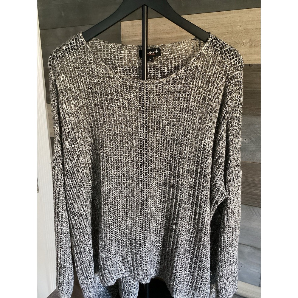 Womens Truehitt Large Open Weave  Crew Neck Sweater Grey